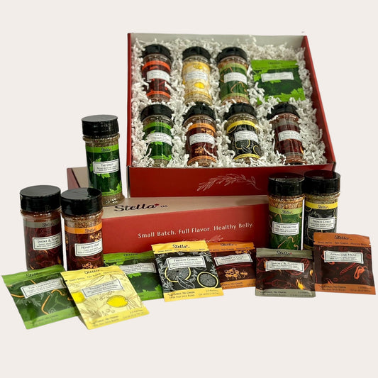 The Grand Tour Herb & Spice Blend Collection by Stella Foods. The perfect gift set with all herb & spice blend bottles and sachets. Low FODMAP. No garlic. No onions.