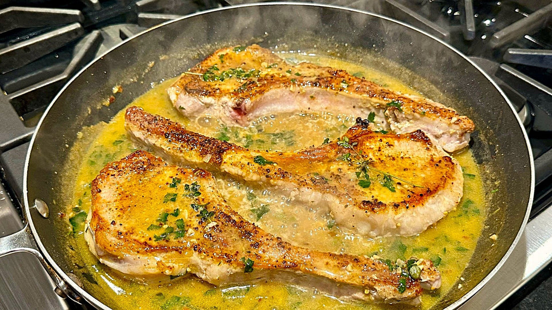 Bone-in Pork Chops in Stella Foods Bright Pepper Lemon-Caper Sauce