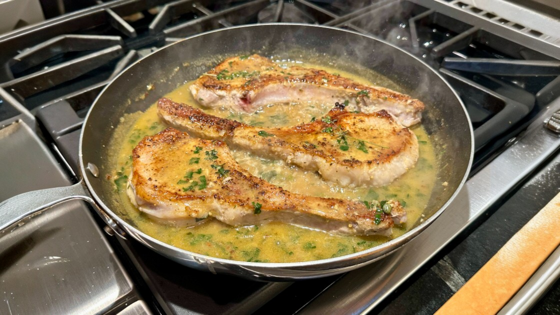 Bone-in Pork Chops in Stella Foods Bright Pepper Lemon-Caper Sauce